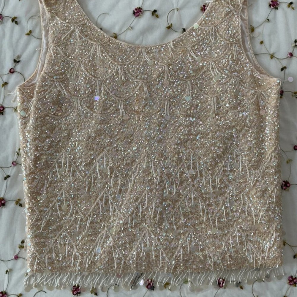 vintage beaded sequin top 100% wool